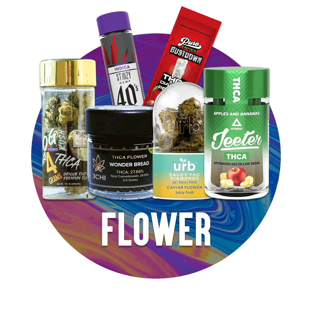 A group of home containers with different THCa flower flavors.