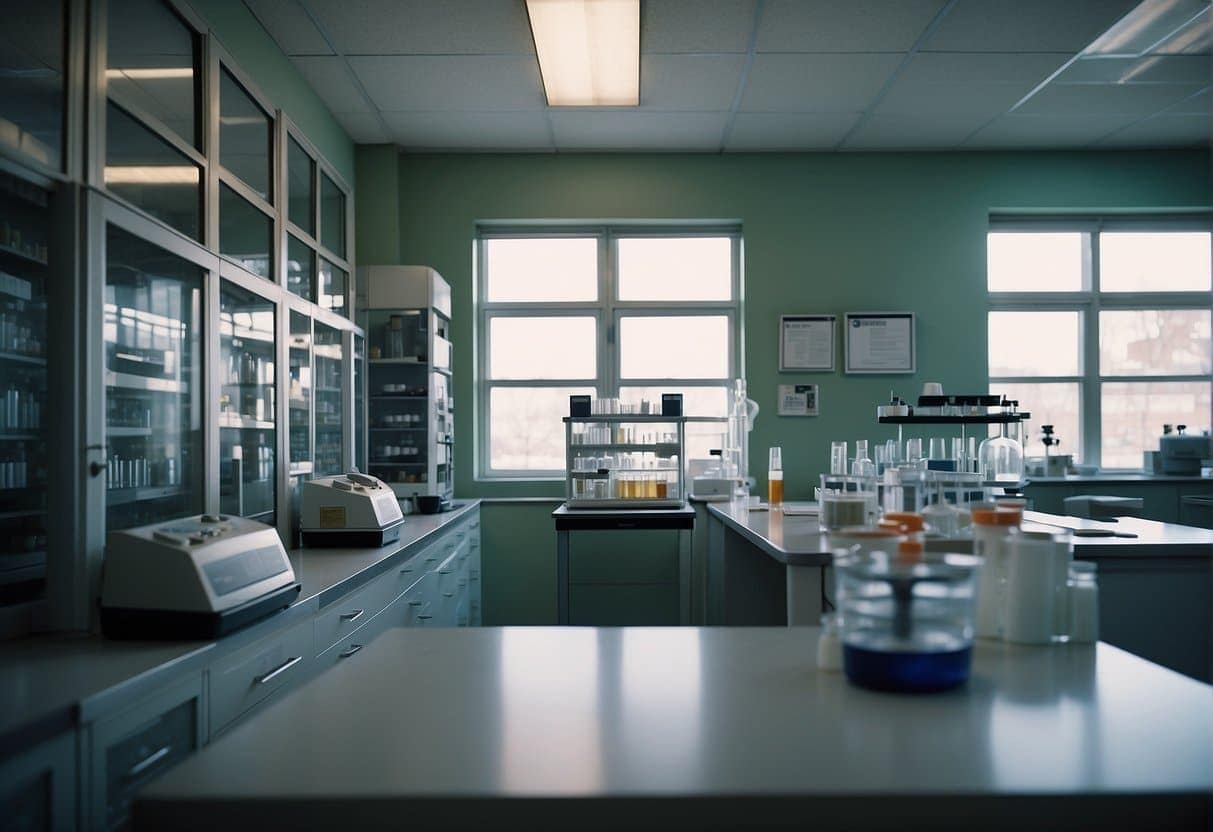 An empty laboratory with a lot of glassware, featuring efficient techniques to get delta-8 out of your system in 24 hours.