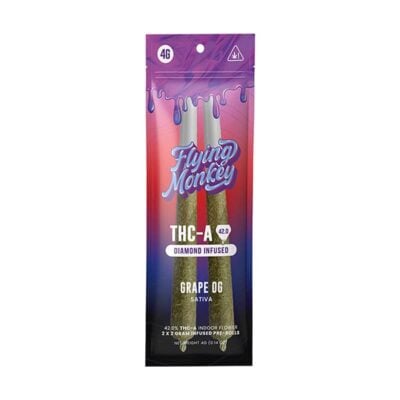 flying monkey thca diamond infused pre rolls 4g grape og
