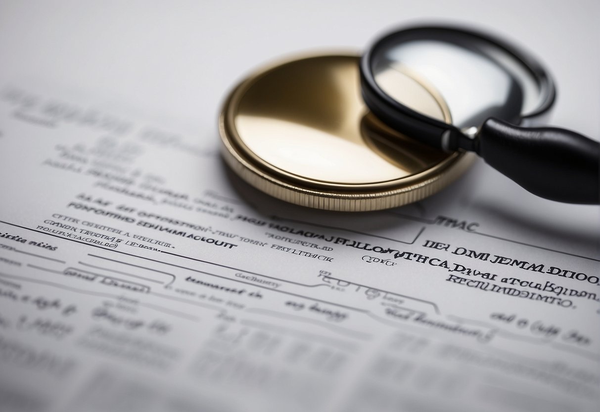 A magnifying glass on top of a tax form, proving that the legality status of THCa in Texas.