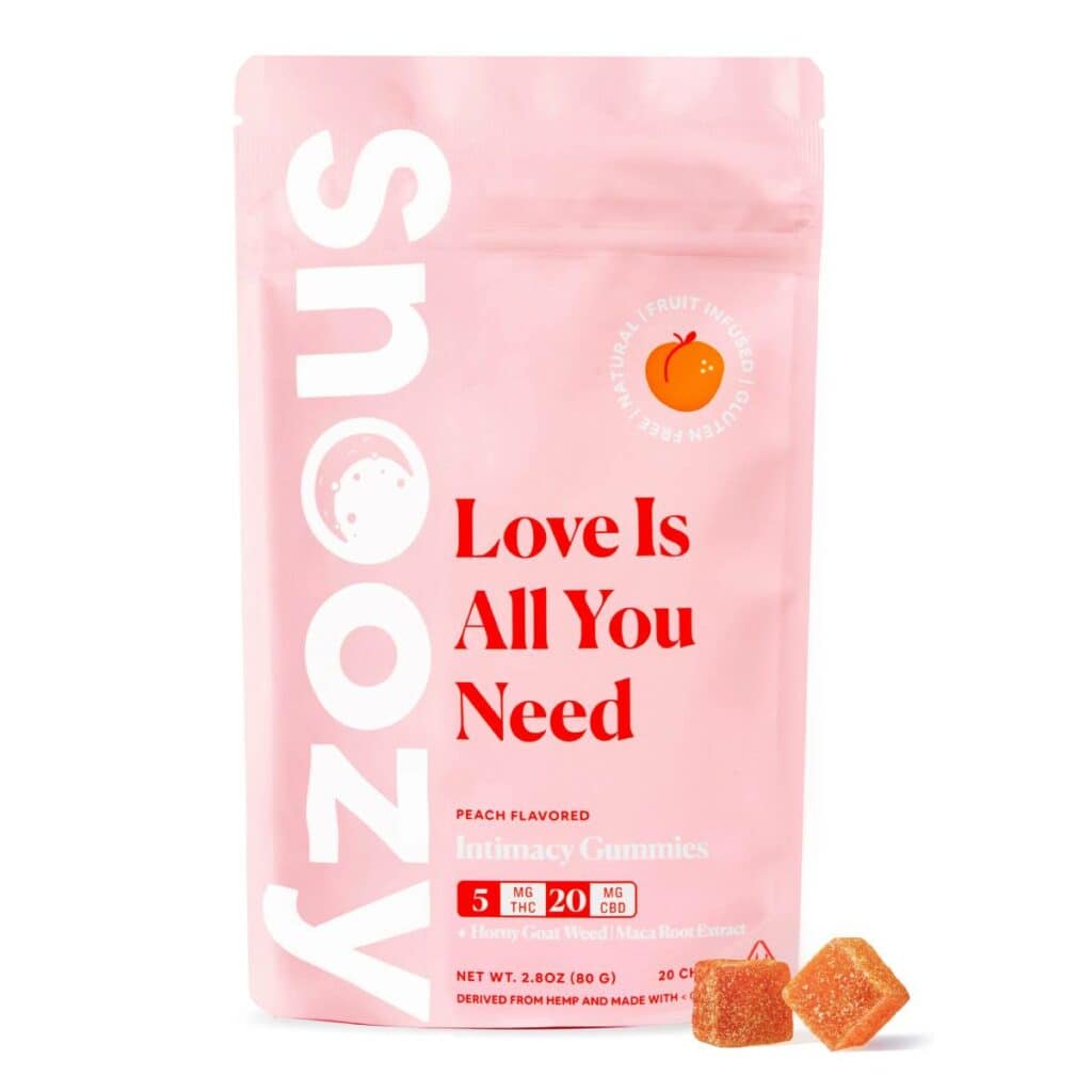 snoozy vegan thc gummies peach intimacy