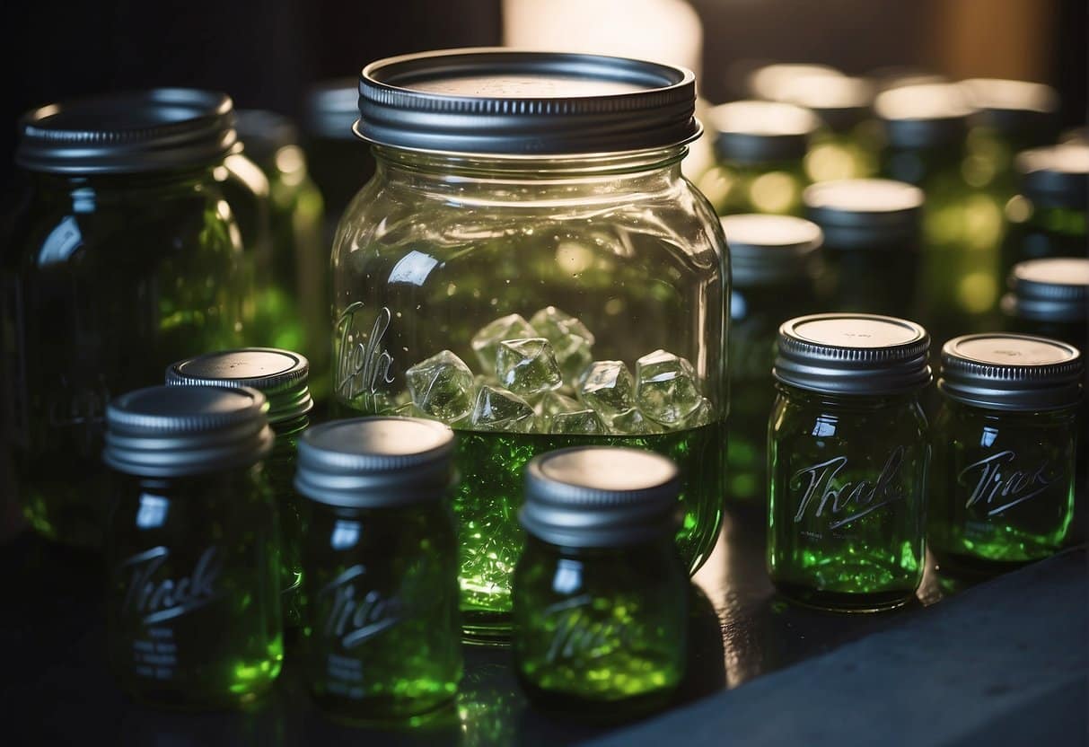 THC diamonds forming in a mason jar during purging and storage