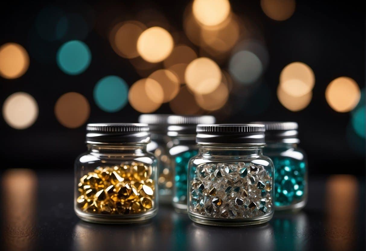 Shimmering THCa diamonds sit in a glass jar, surrounded by vape pens and a torch