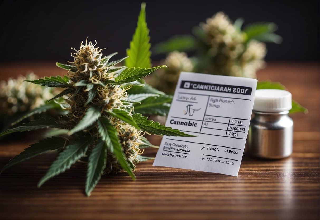Keywords: Cbd oil, cannabis plants Modified description: Cbd oil and cannabis plants on a wooden table.