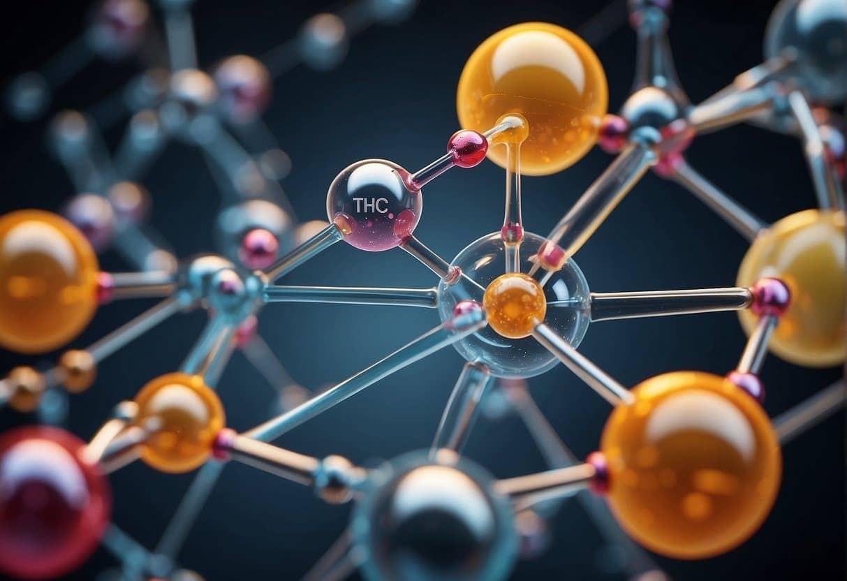 A clear, labeled diagram of THCa molecule with detailed chemical structure and surrounding environment