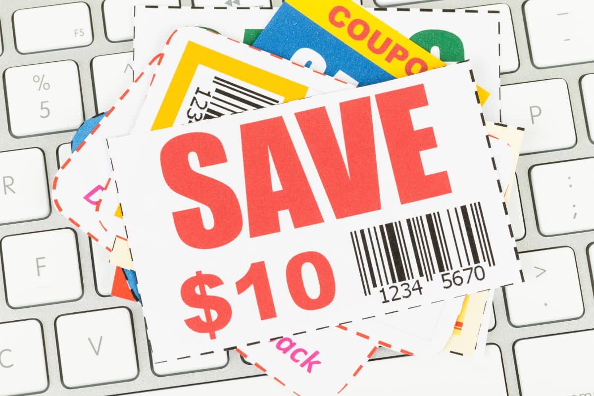 Coupon set kept on the keyboard.