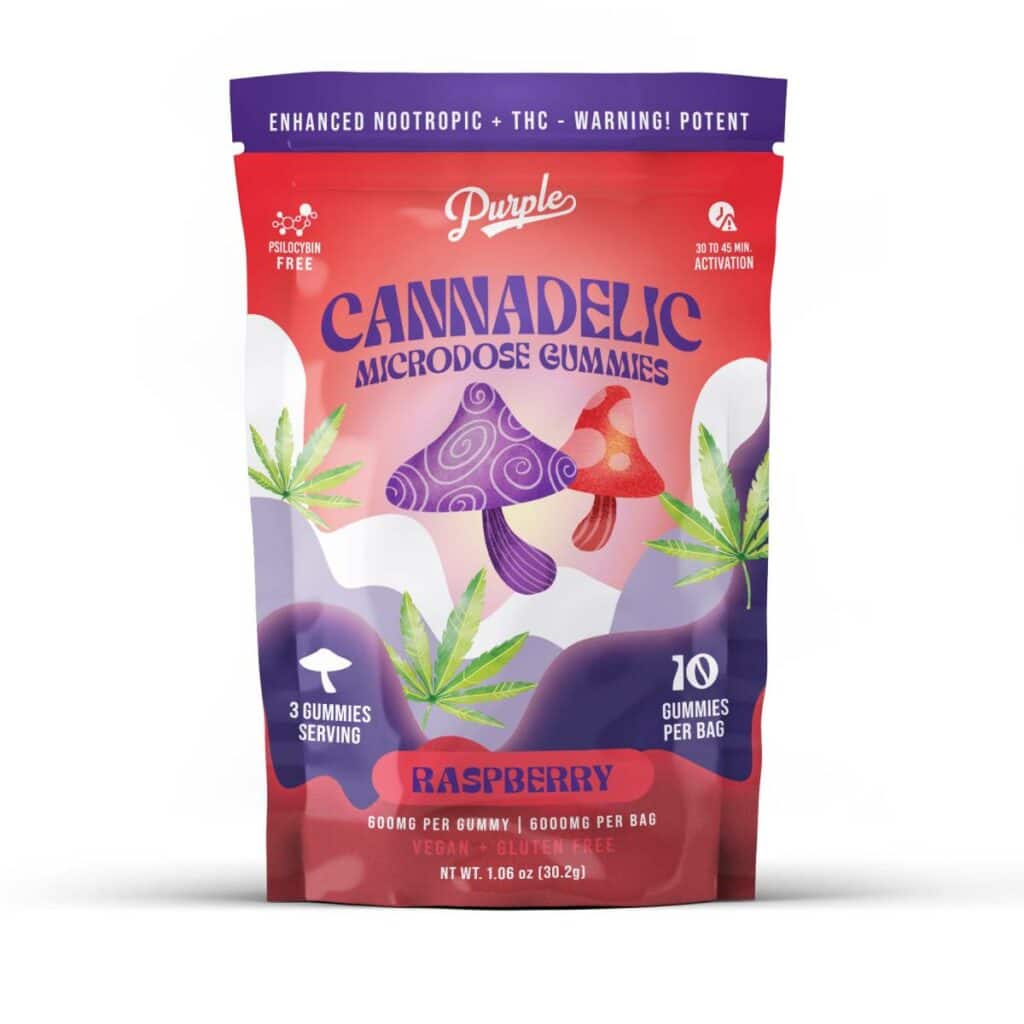 purple cannadelic microdose gummies 5000mg 10pc raspberry.