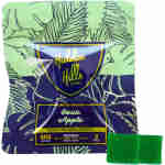 A package labeled "Hidden Hills Heady Blend Sour Apple" contains 500 mg THC. The package design features leafy patterns in green and blue. Two green square edibles are displayed beside it, offering a tantalizing hint of the potent 1000mg edibles experience within.