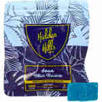 A sealed package of Hidden Hills Heady Blend Sour Blue Razz gummies next to one unwrapped blue gummy. The package states it contains 500mg THC, 1000mg total, 5mg per serving, and 20 servings per pack, offering a potent treat for enthusiasts seeking quality 1000mg edibles.