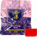 Plastic package labeled "Hidden Hills Club" containing two red strawberry lime edibles with 1000mg THC. The pink and purple packaging features leaf illustrations, showcasing the potent heady blend within.