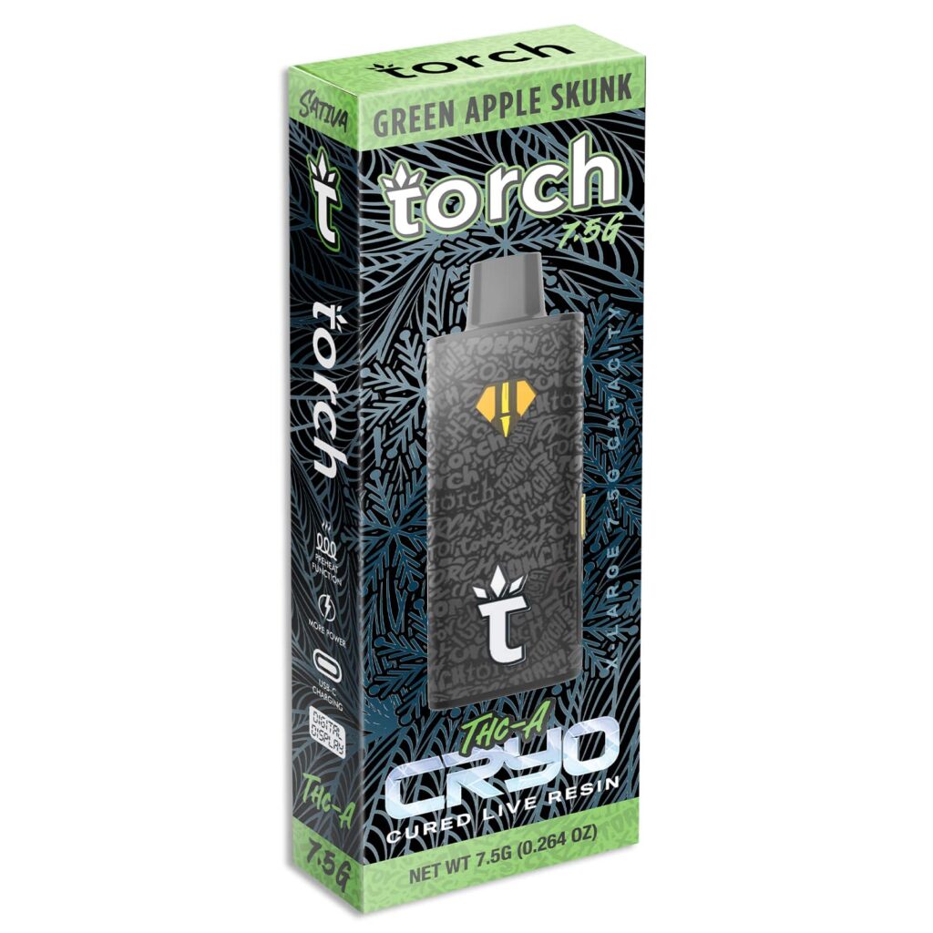 torch thca cryo cured live resin disposable 7g green apple skunk