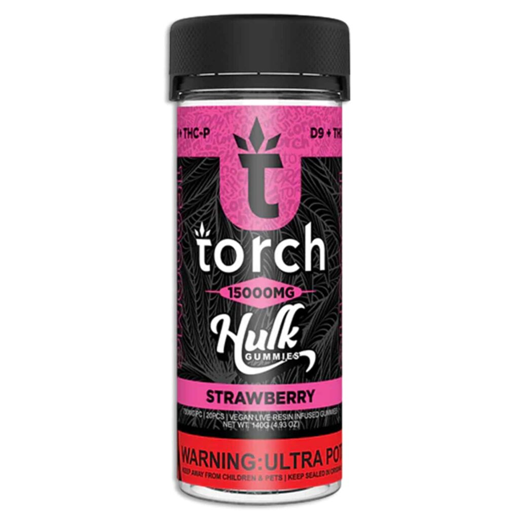 torch hulk gummies 15000mg 20pc strawberry bottle