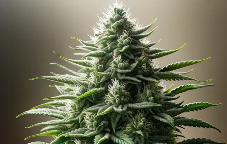 A THCa-rich cannabis plant on a dark background, known for its potential pain-relieving properties.
