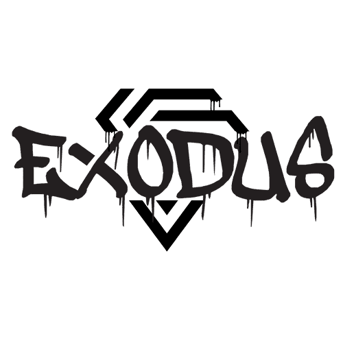 Exodus logo on a black background.