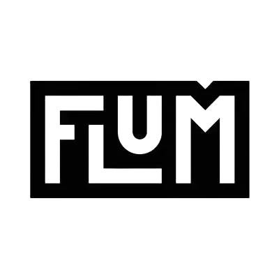 Flum logo on a black background.