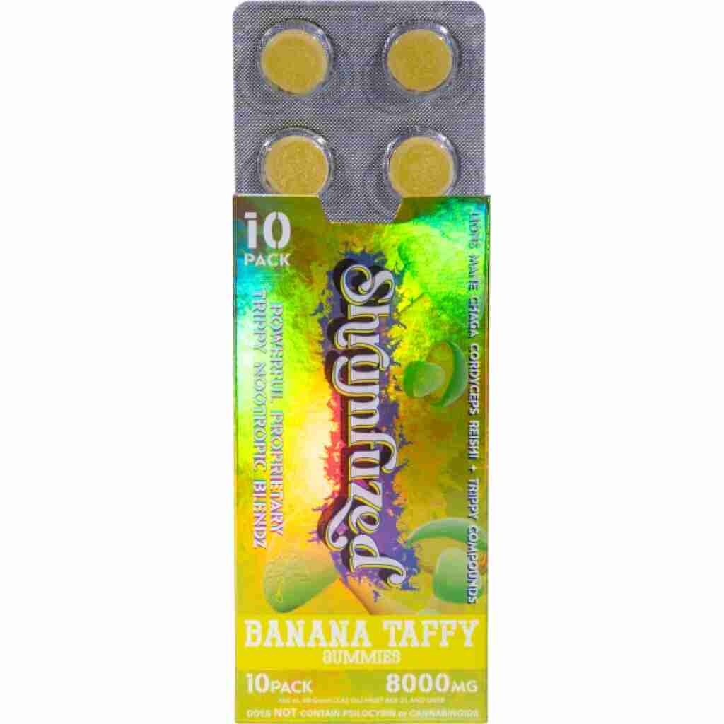 Shrumfuzed Nootropic Trippy Psychedelic Mushroom Gummies 10pc banana taffy.