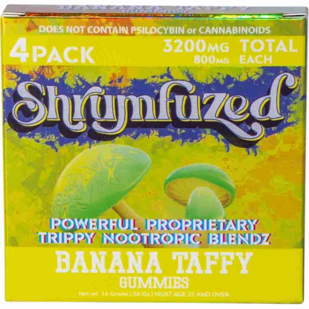 Shrumfuzed Nootropic Trippy Psychedelic Mushroom Gummies 4 Piece banana taffy.