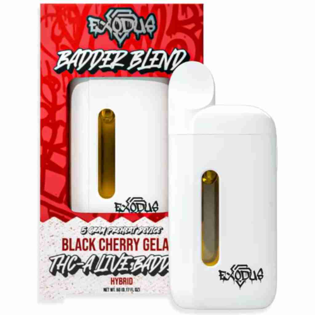 Exodus Badder Blend Preheat THCa Disposable Vape 5 Grams Black Cherry Gelato