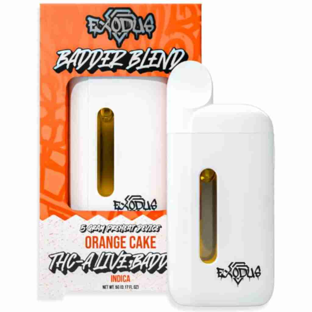 Exodus Badder Blend Preheat THCa Disposable Vape 5 Grams Orange Cake