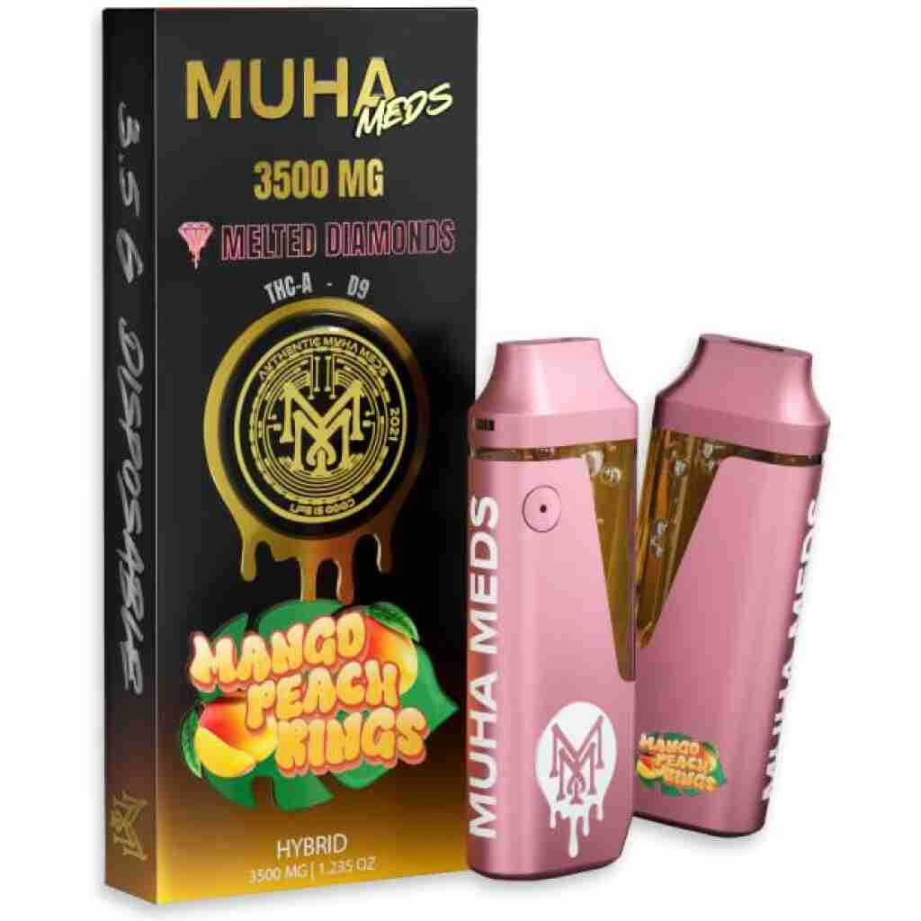 muha meds melted diamonds disposable 3.5g mango peach rings