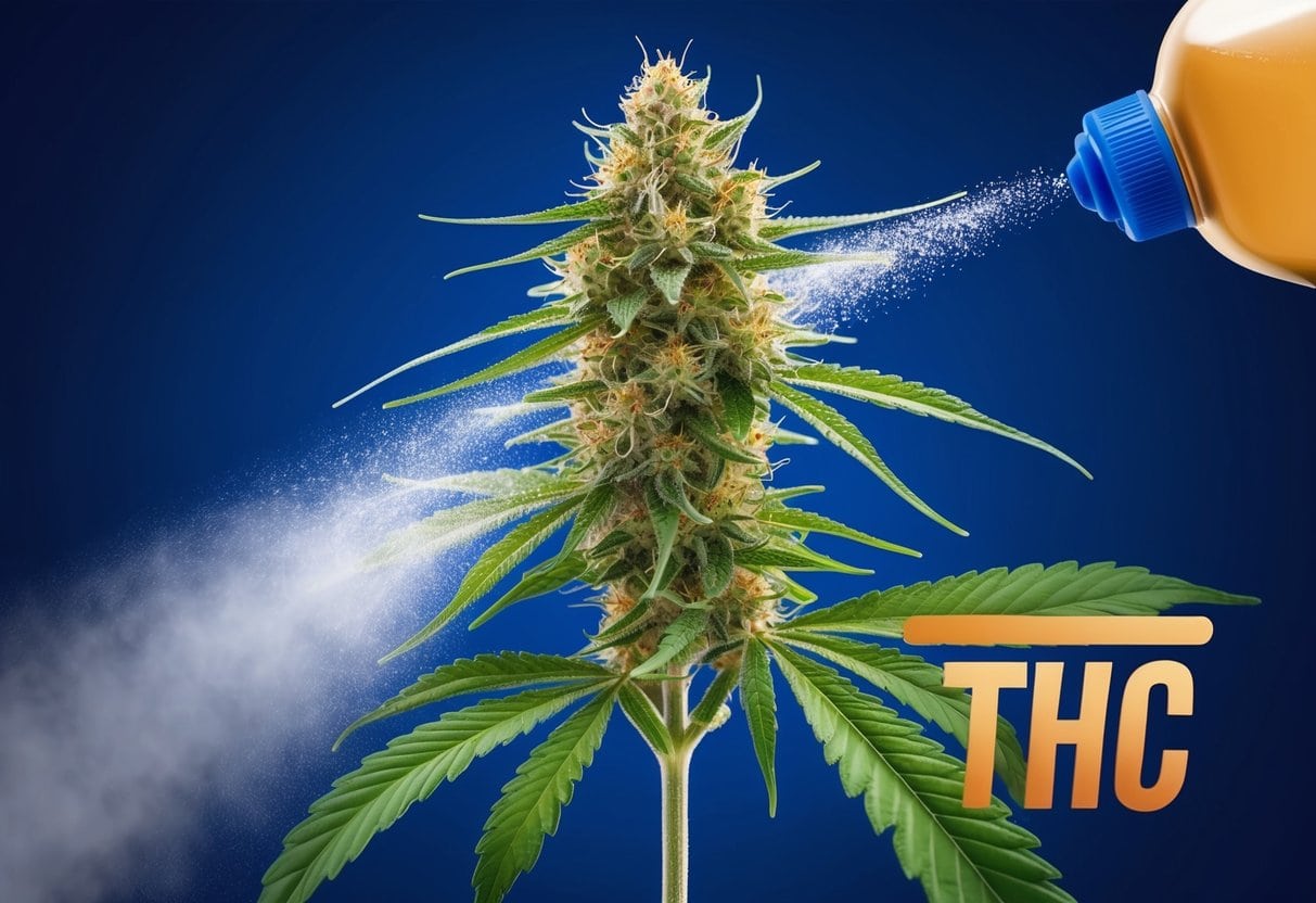 A thca flower being sprayed with decarboxylation and conversion to THC