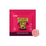 The pink package says Cookies Cannabis Infused Gummies 200mg 2pc, with lime graphics and text for THCA Delta-9 Signature Blend, 200mg per serving. A single round gummy is next to the package.