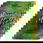 The packaging is green and yellow with Dazed THCP Gummies 386mg 2 pc in bold, showcasing Green Apple x Sour Diesel, live rosin terpenes, and a warning indicating its extra potent.