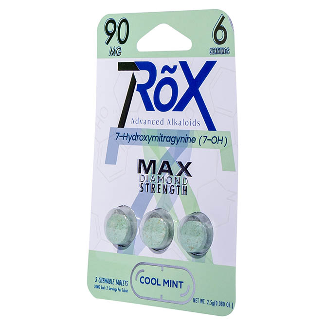Presenting 7RõX 7Hydroxy Tablets with 7-Hydroxymitragynine (7-OH) for Max Diamond Strength. These cool mint-flavored, chewable kratom M tablets have a net weight of 2.5g (0.08 oz) per pack, 90 MC per serving, and offer six servings in each package.