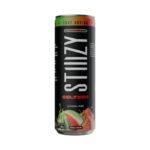 Tall black can of STIIIZY Hemp Seltzer, proudly labeled Watermelon Wave. The can showcases images of juicy watermelon slices and notes it’s a refreshing 12 fl oz (355 ml) with fast-acting alcohol.