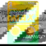 The Shrumfuzed MAX Nootropic Mushroom Gummies 2pc package pops in yellow and green, featuring 3200 mg of nootropics. It highlights a Double dose compared to normal Shrumfuzed, with clear plastic displaying the potent mango gummies.