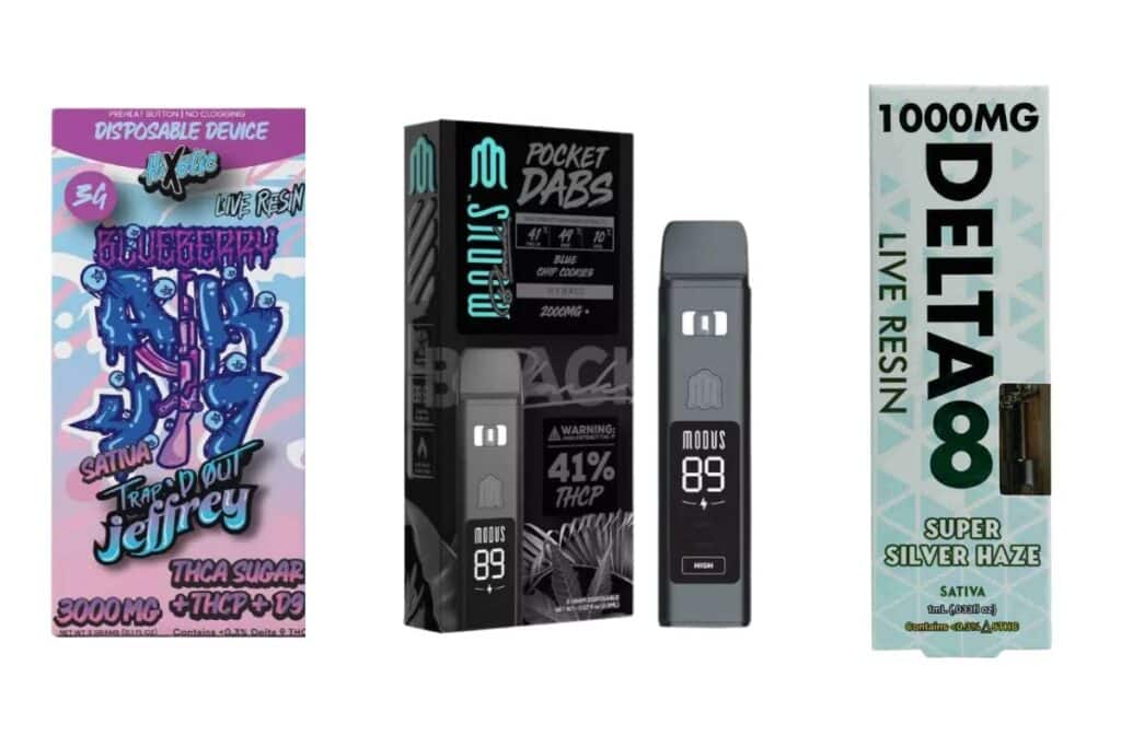 A collection of live resin disposable vapes shown in the image