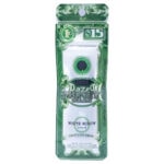 The green and white packaging of the $15 Dazed THCP Money Blenz Disposable 1g, labeled Dazed Money, features the hybrid White Widow and highlights its THCP Live Resin content with a central circular logo that captures attention effortlessly.