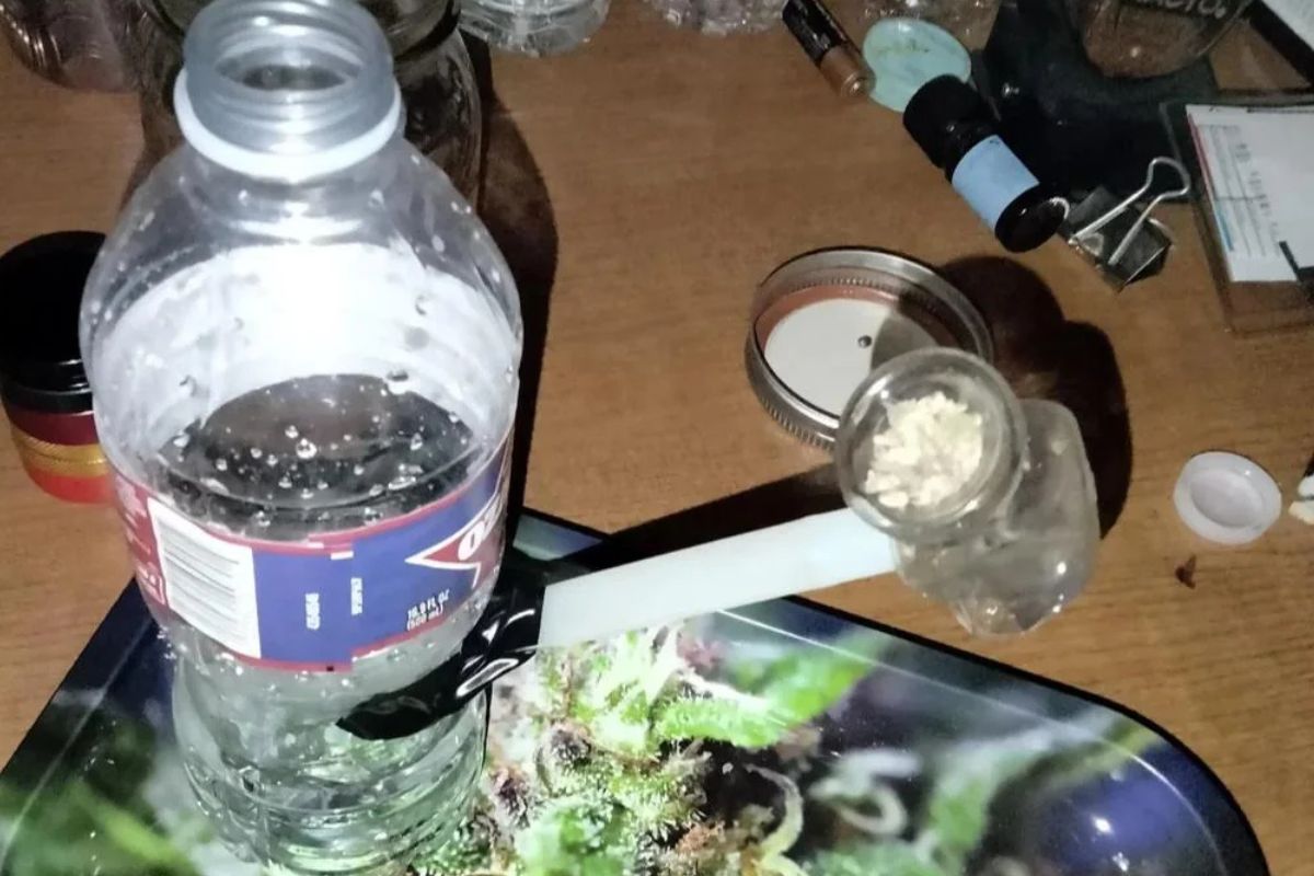 A home made gravity bong made from plastic bottle