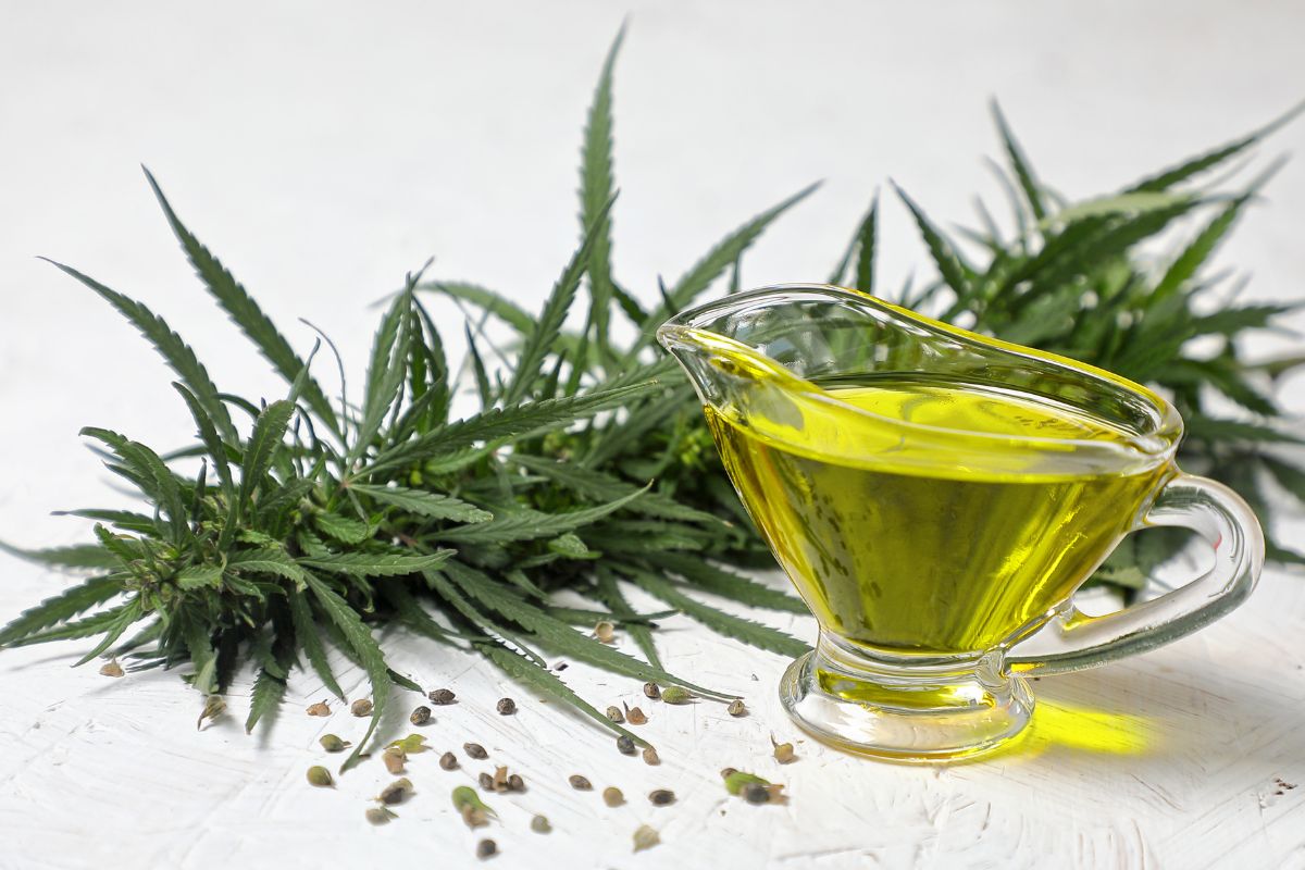 A bottle of PCR hemp oil made from the pure cannabis plant