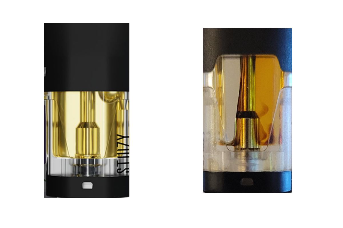 An expired Stiiizy Pod on the right side and brand new one on the left side of the image