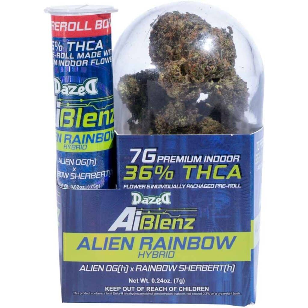 Dazed AI Blenz Premium Indoor THCa Flower 7g + .75g Pre-Roll Alien Rainbow (Hybrid)