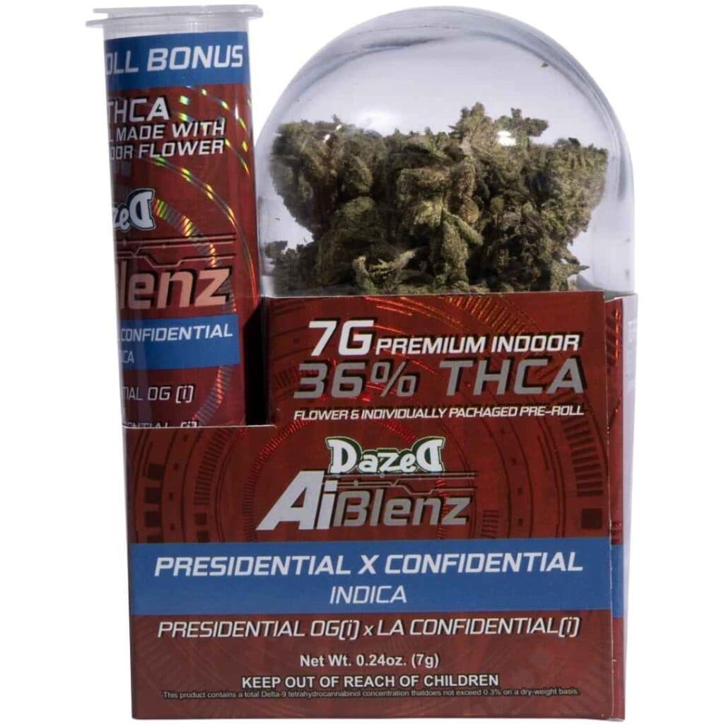 Dazed AI Blenz Premium Indoor THCa Flower 7g + .75g Pre-Roll - Presidential Confidential (Indica)