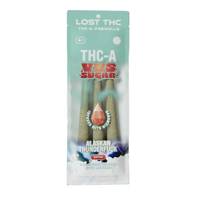 Lost THC THCa VVS Sugar Diamond Infused Pre-Rolls 3pc Alaskan Thunderf*ck