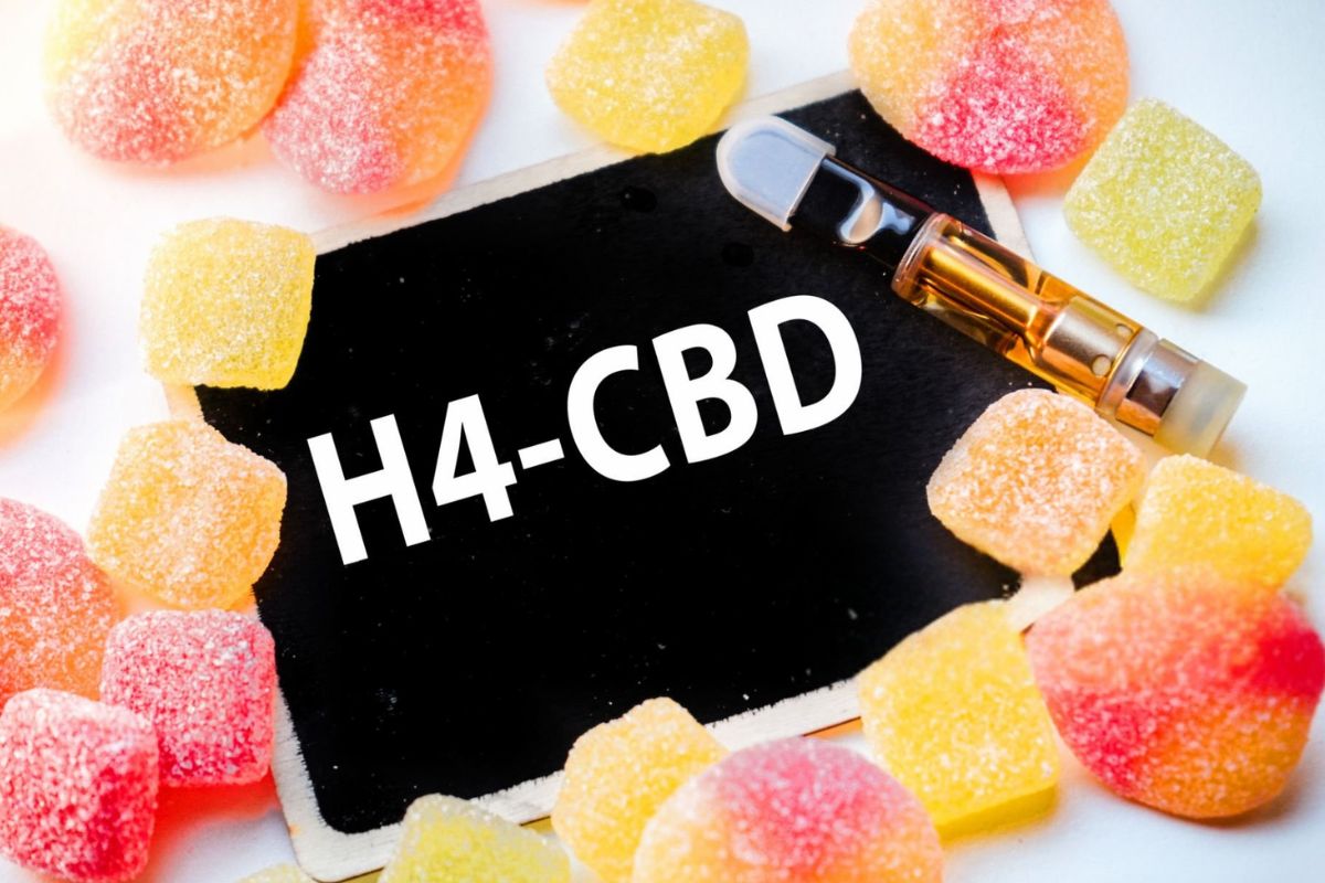 The image shows H4CBD gummies and a cartridge