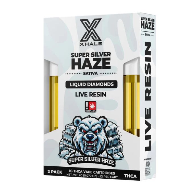 Xhale Live Resin THCa Liquid Diamonds Cartridge 2 x 1g Super Silver Haze (Sativa)