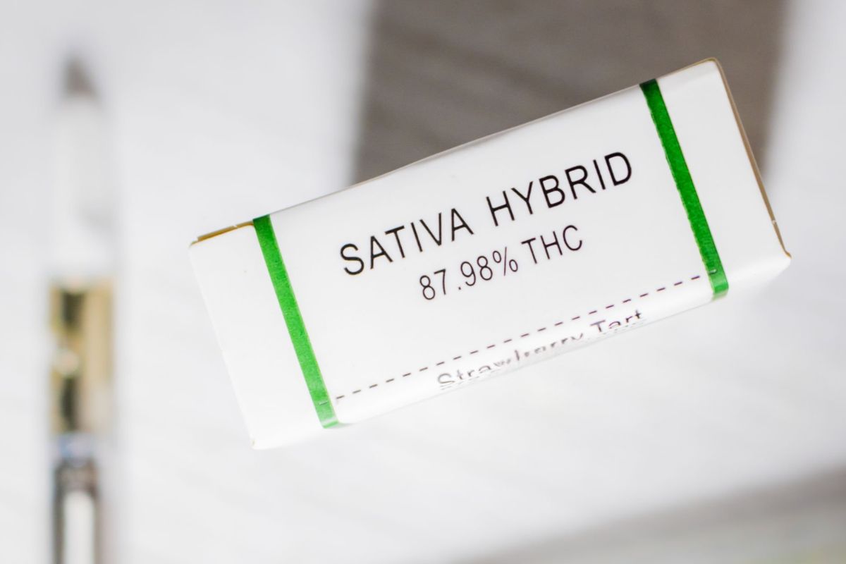 A THC product with proper labeling is shown in the image