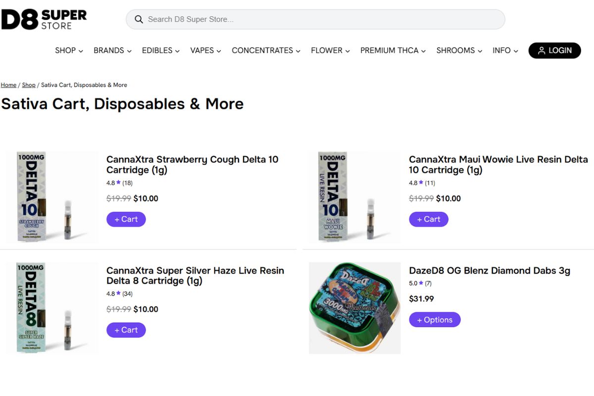 A collection of sativa strain products to buy online