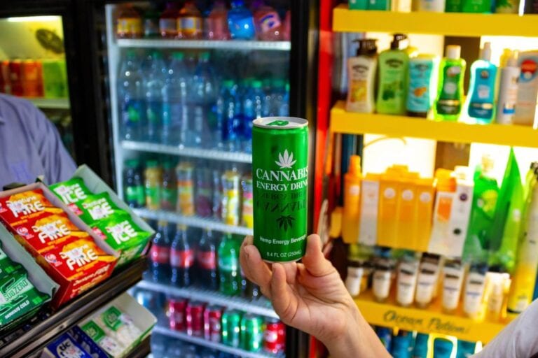 A lady buying THC infused drink