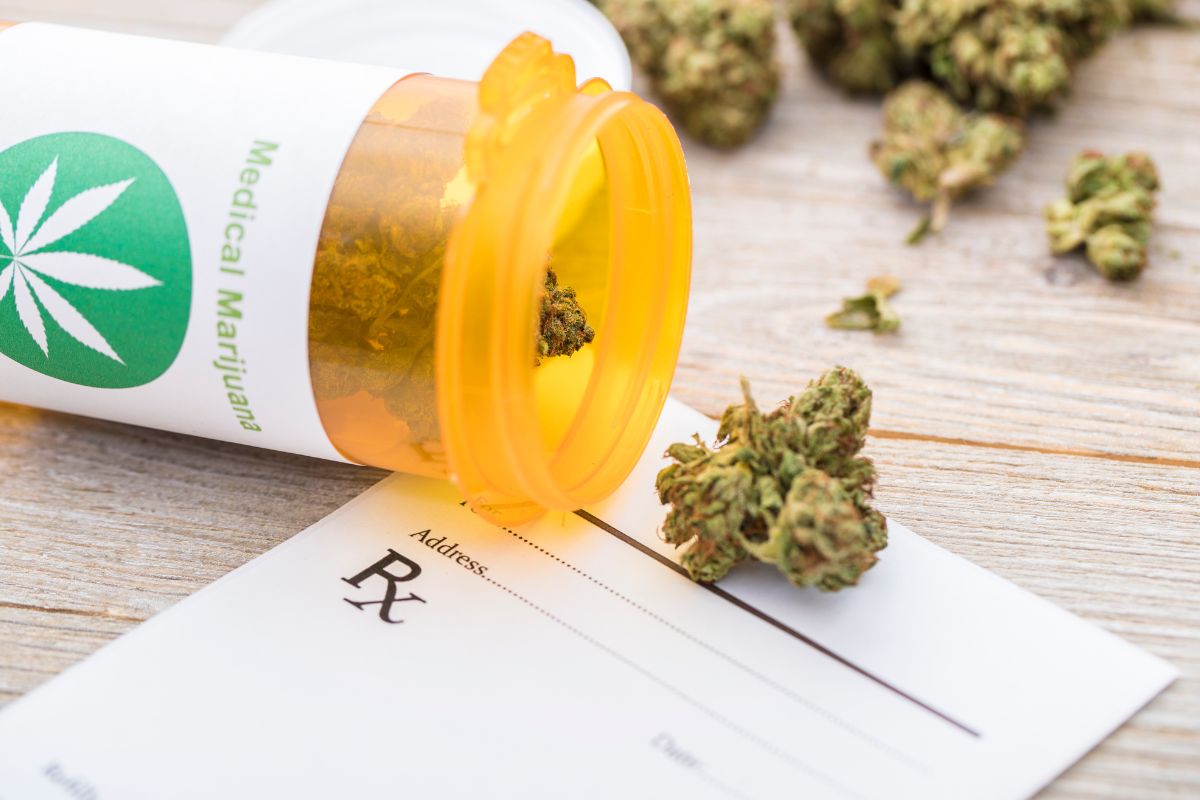 A medical marijuana card is kept with prescribed cannabis flower