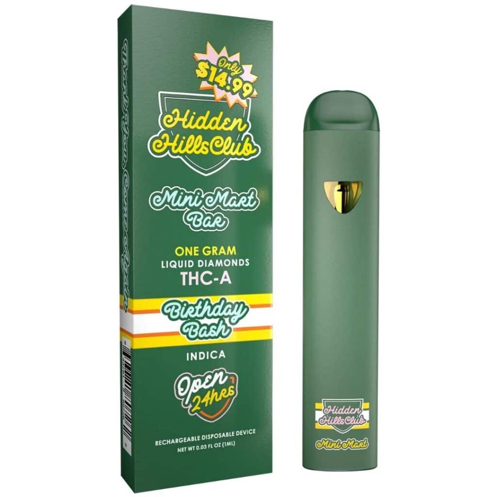 Hidden Hills Mini Mart Bar Liquid Diamonds THCA Disposable 1g - Birthday Bash (Indica)