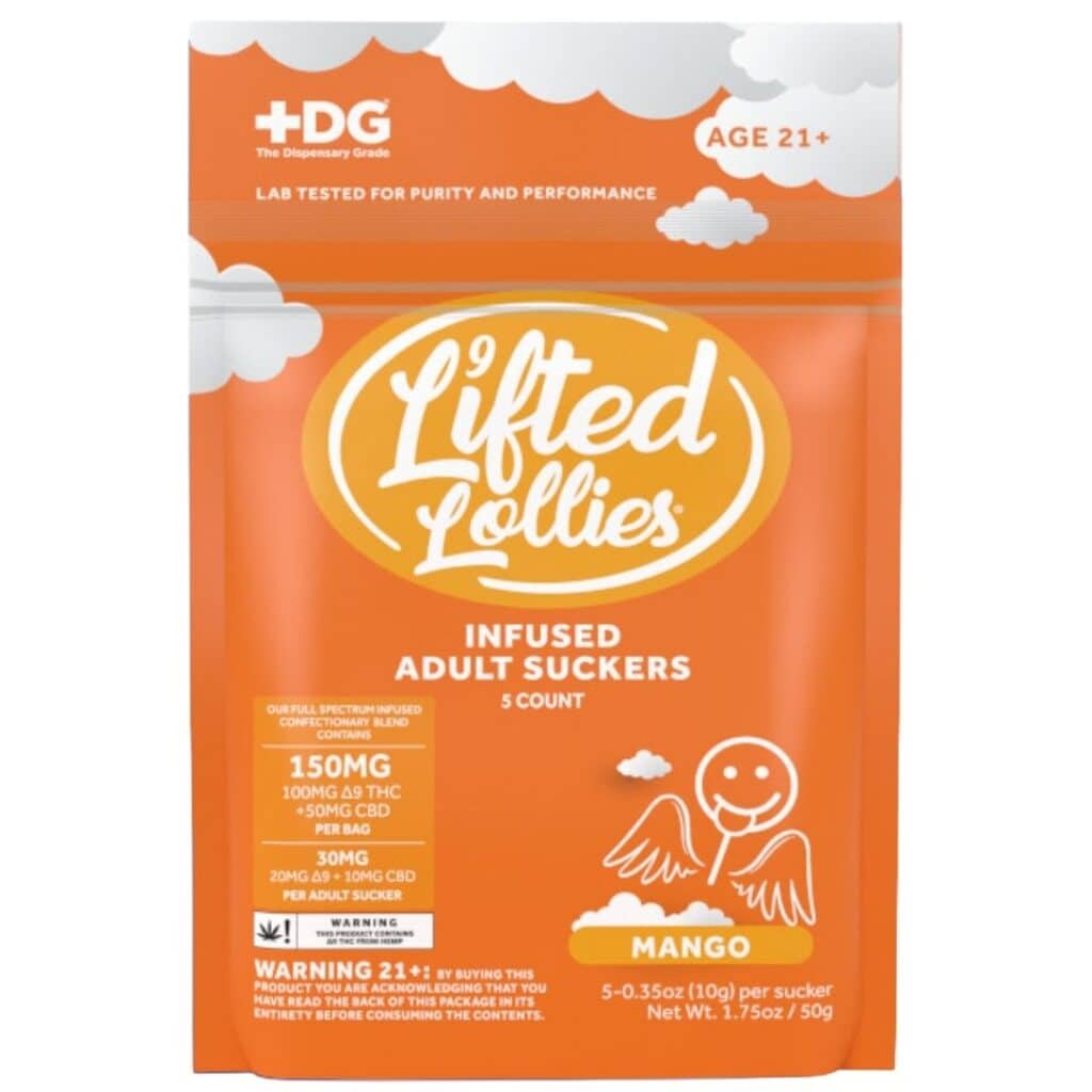 Lifted Lollies 150mg D9 Infused Suckers 5pk - Mango
