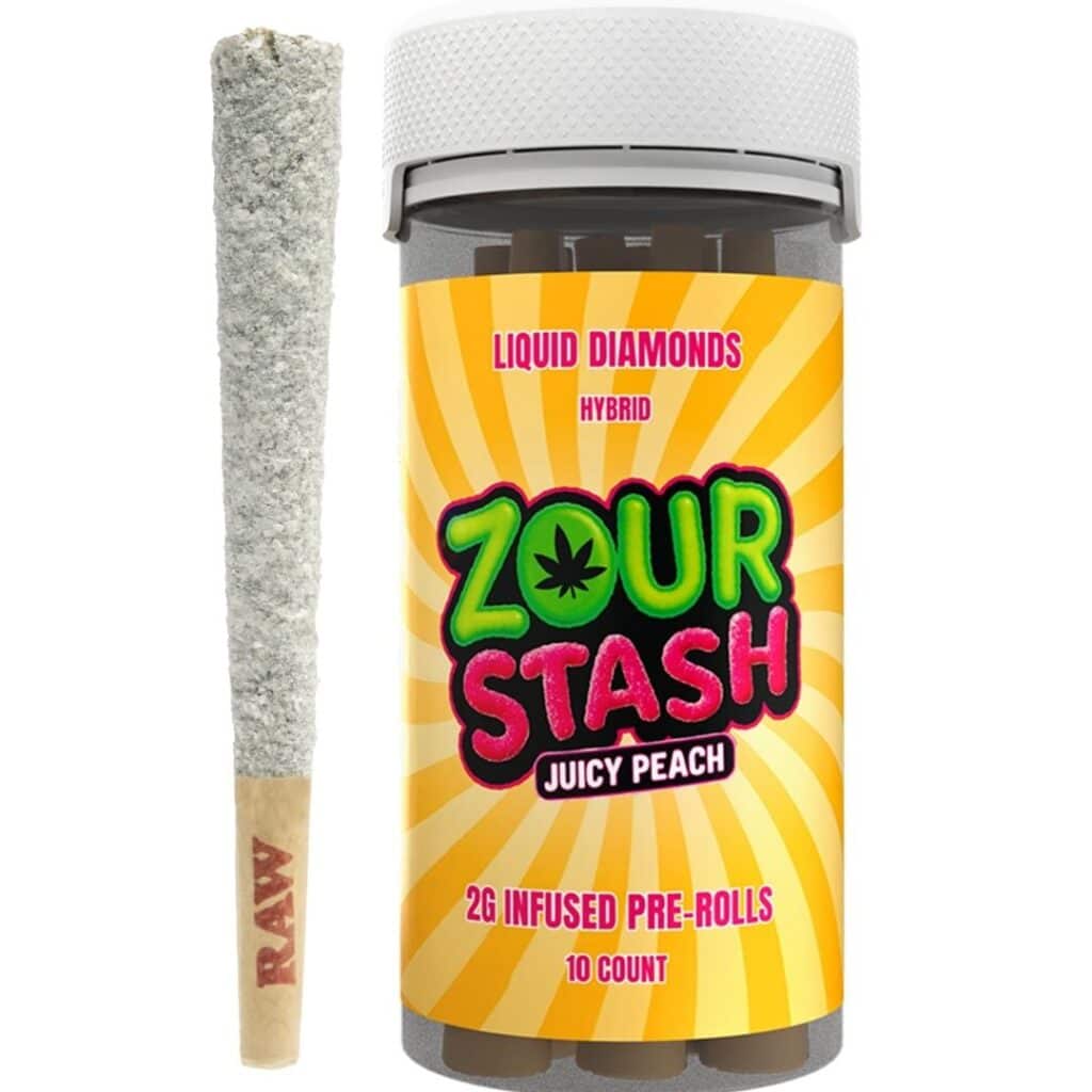 Zour Stash THCA Liquid Diamonds Pre-rolls 2g 10ct - Juicy Peach (Hybrid)