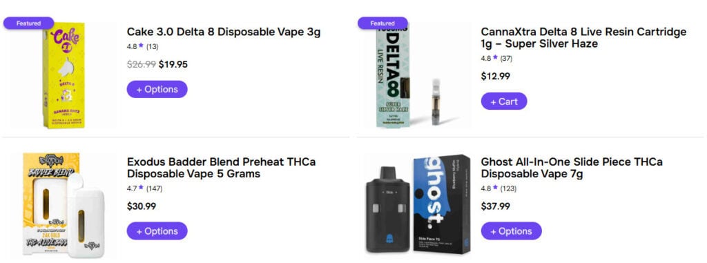 A collection of delta 8 products for sale