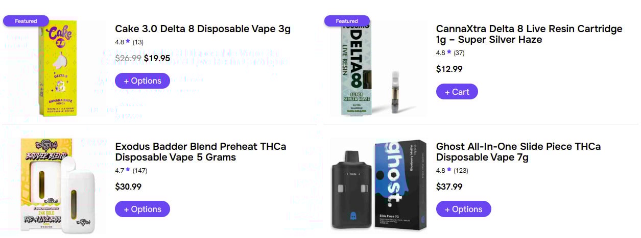 A collection of delta 8 products for sale