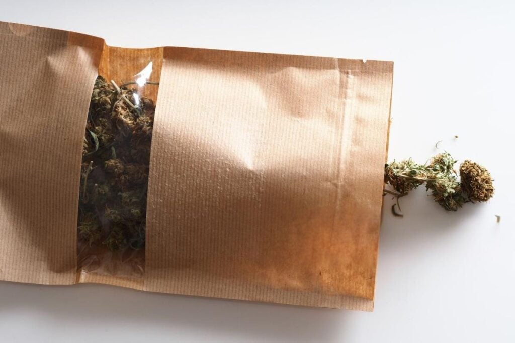 A package of cannabis flower is shown in the image